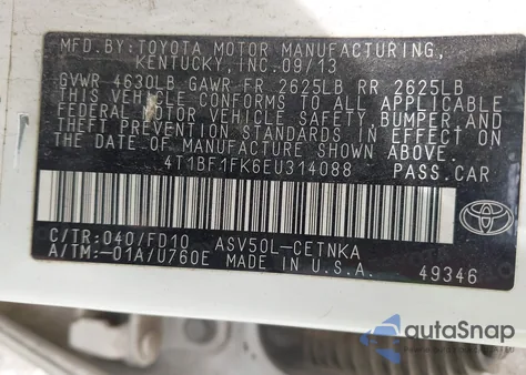 2014 Toyota Camry Le из США, поврежденный, VIN 4T1BF1FK6EU314088